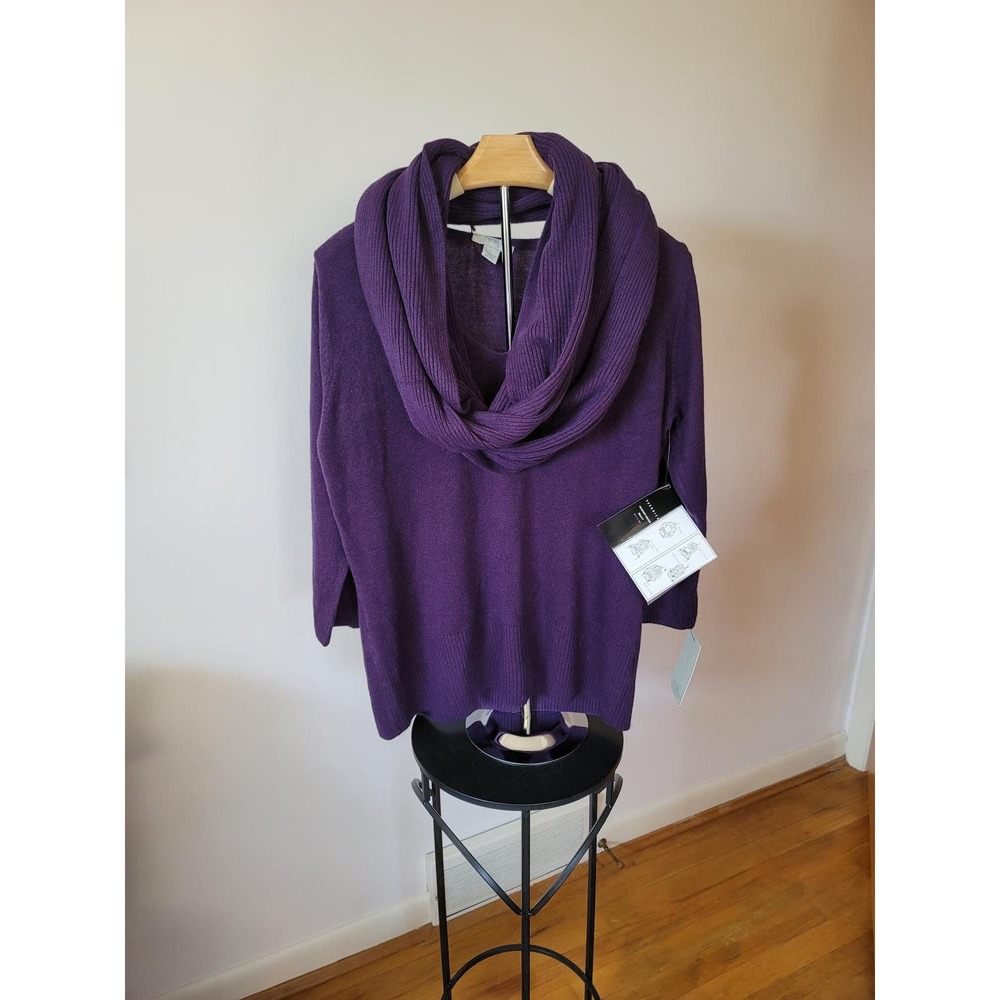 New Mercer Street 100% Acrylic Purple Sweater with Neck Scarf Women Large
